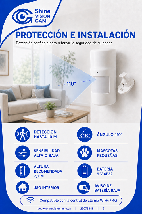 Sensor de movimiento inalambrico interior compatible con Alarma G1.