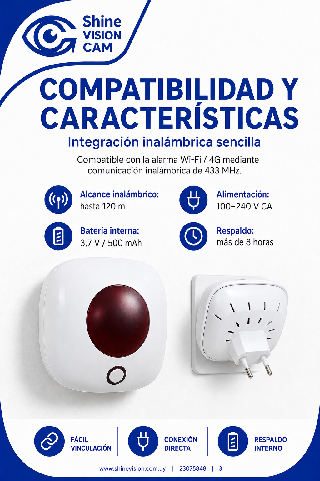 Sirena inalambrica con luz, bateria y enchufe para alarma G1.