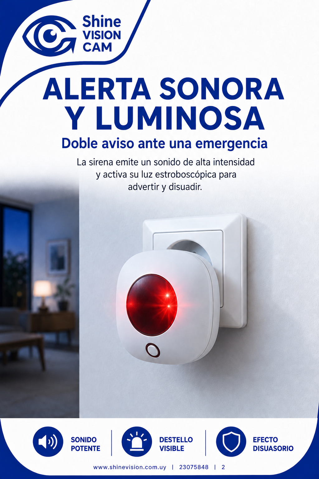 Sirena inalambrica con luz, bateria y enchufe para alarma G1.